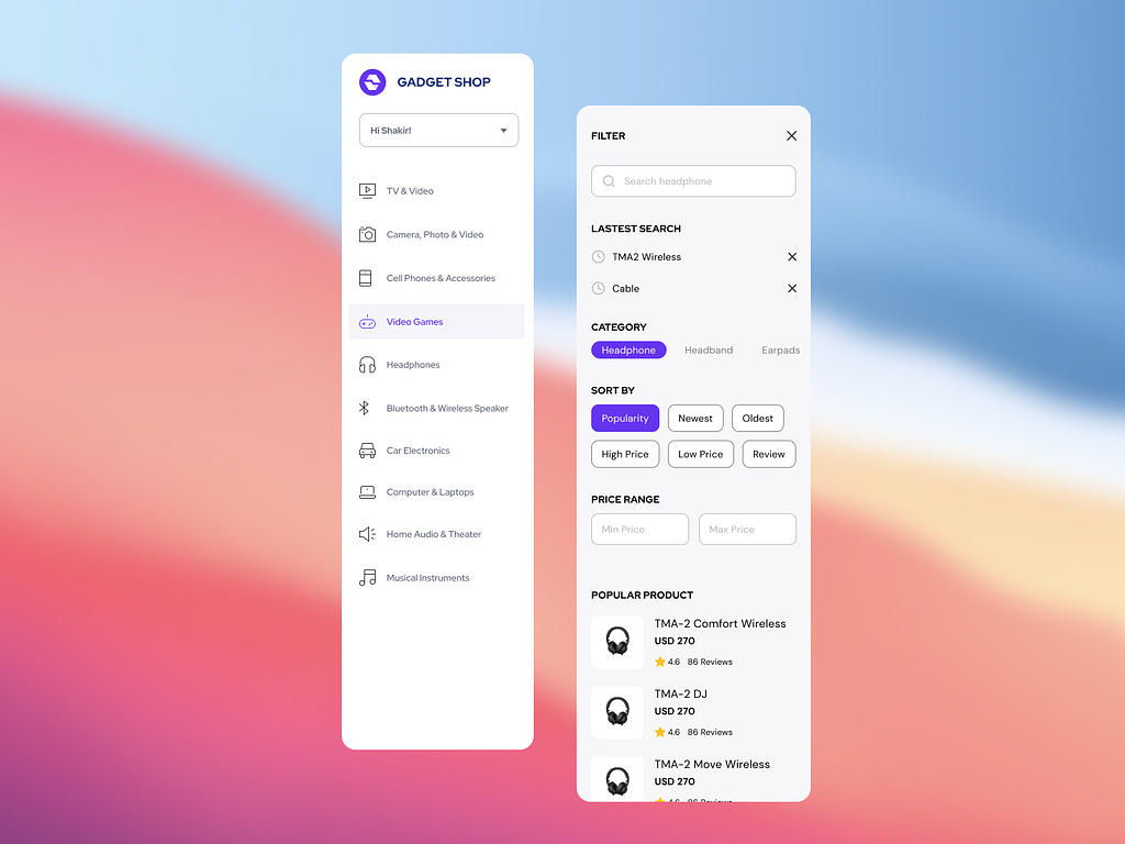 Example of E Commerce & Admin Panel Dashboad